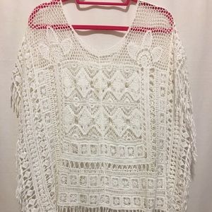Lane Bryant Sweater White Crocheted Sz 18-20 EUC